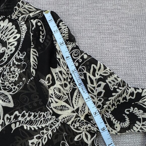 One World Womens Kimono Jacket Black White Paisley Chiffon Boho Flared Sleeve S - Picture 10 of 16